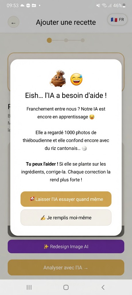 Étape 2 — L'IA Chop AI reconnaît les plats africains et apprend de tes corrections